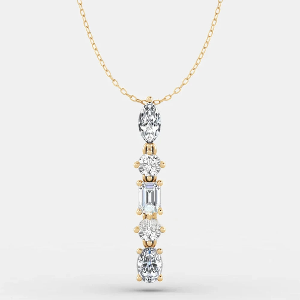 2.1cttw Five Stone Moissanite Necklaces for Women 925 Sterling Silver Vertical Line Dainty Pendant Necklace Jewelry Wedding Gift