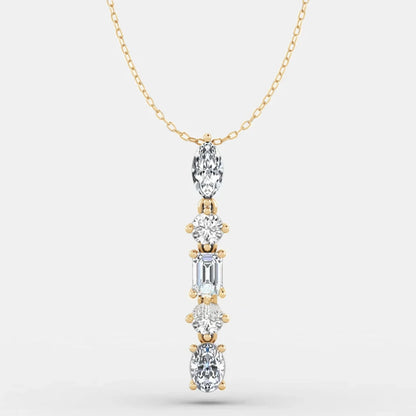 2.1cttw Five Stone Moissanite Necklaces for Women 925 Sterling Silver Vertical Line Dainty Pendant Necklace Jewelry Wedding Gift
