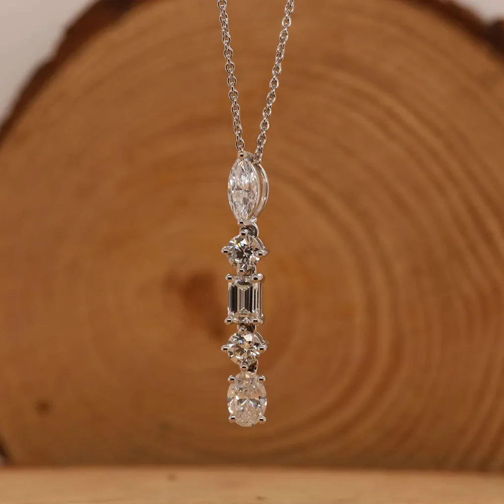 2.1cttw Five Stone Moissanite Necklaces for Women 925 Sterling Silver Vertical Line Dainty Pendant Necklace Jewelry Wedding Gift