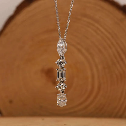 2.1cttw Five Stone Moissanite Necklaces for Women 925 Sterling Silver Vertical Line Dainty Pendant Necklace Jewelry Wedding Gift