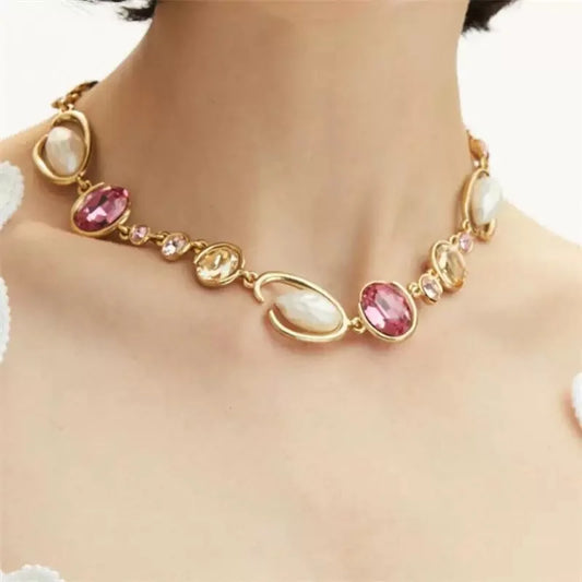 Glam O-Link Choker Rhinestone Collarbone Pendant Necklace, Long Layering Chain for Women, Sparkling Evening Party Jewelry