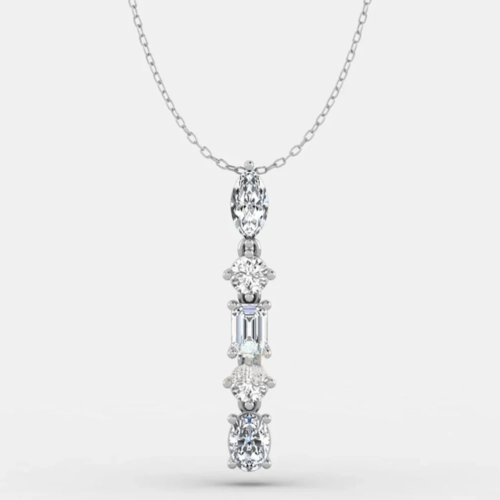 2.1cttw Five Stone Moissanite Necklaces for Women 925 Sterling Silver Vertical Line Dainty Pendant Necklace Jewelry Wedding Gift