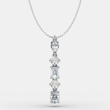 2.1cttw Five Stone Moissanite Necklaces for Women 925 Sterling Silver Vertical Line Dainty Pendant Necklace Jewelry Wedding Gift